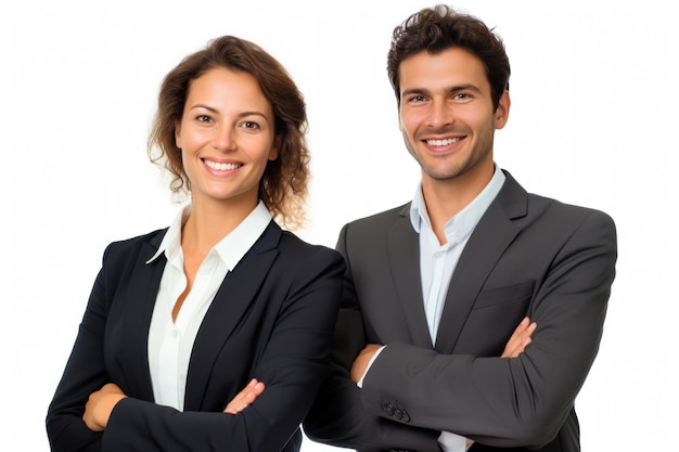 Casal de negócios sorrindo em um escritório