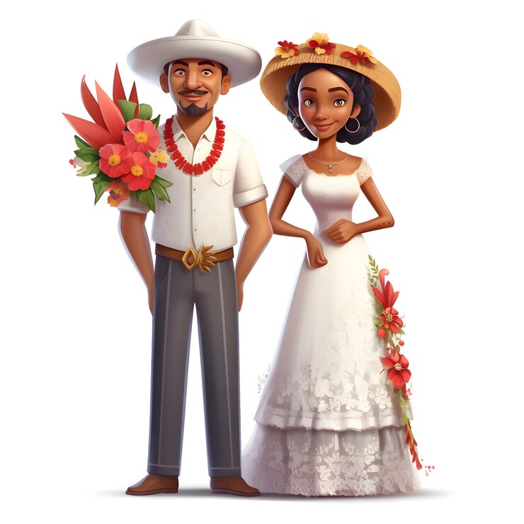Foto casal de noivos com flores em um fundo branco isolado