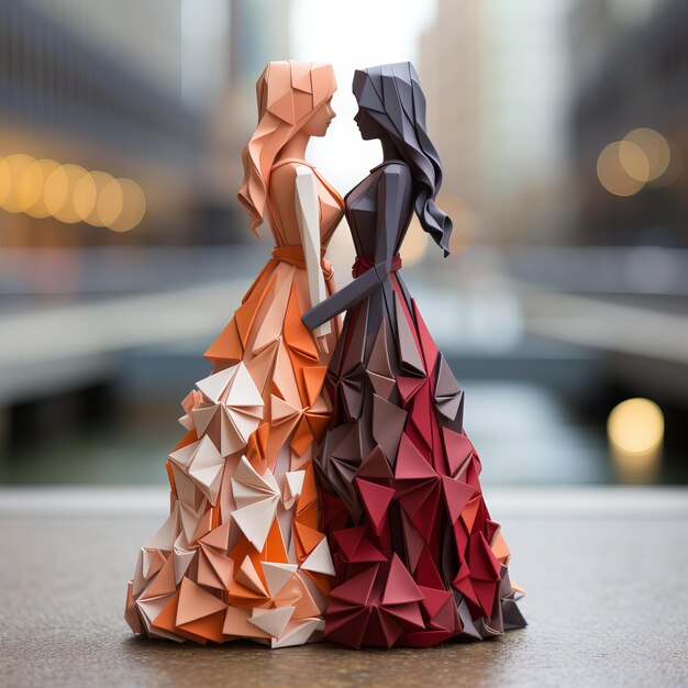 Casal de origami na cidade