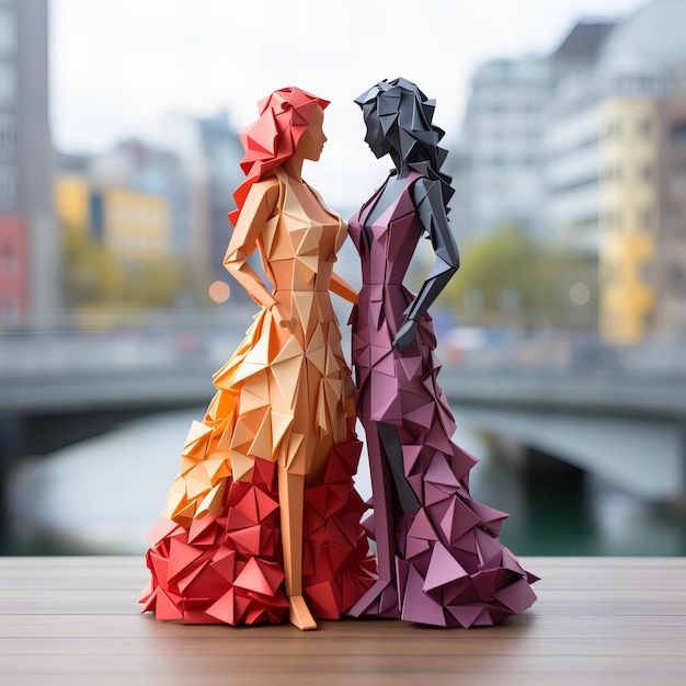 Casal de origami na cidade