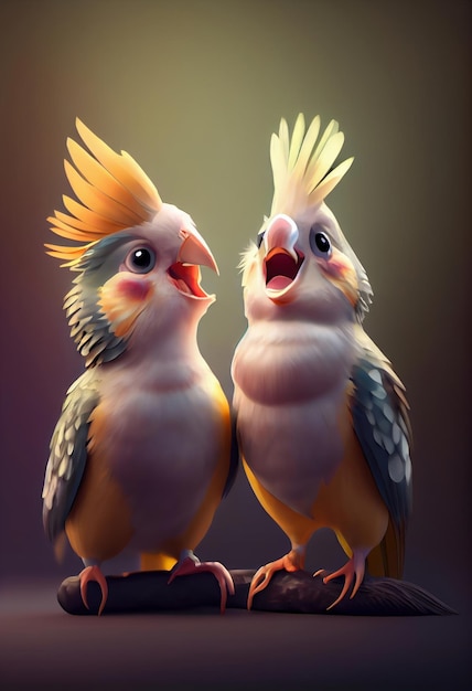 Casal de papagaios de amor em fundo escuro Inteligência Artificial Generativa