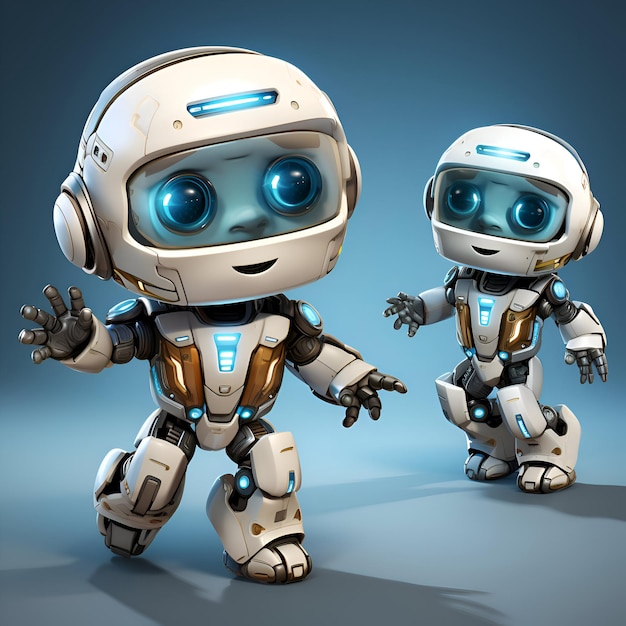 Casal de robôs em fundo azul ilustração 3D renderização 3D