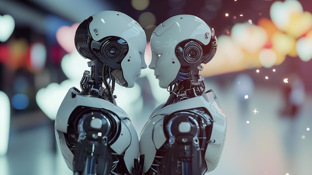 Foto casal de robôs em um encontro