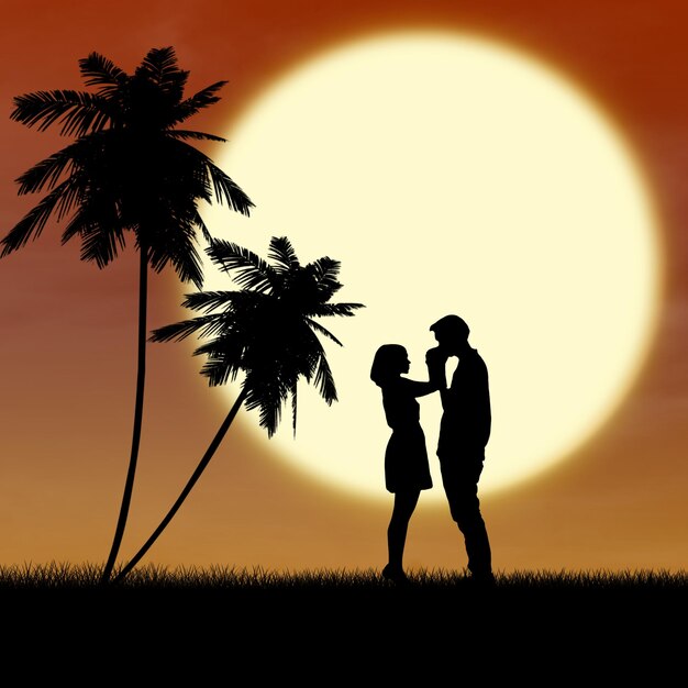 Foto casal de silhueta de pé contra o sol em terra durante o pôr do sol