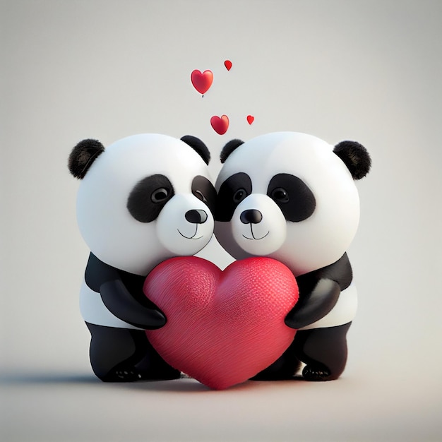 Lindo casal de pandas apaixonados desenho simples e mínimo de