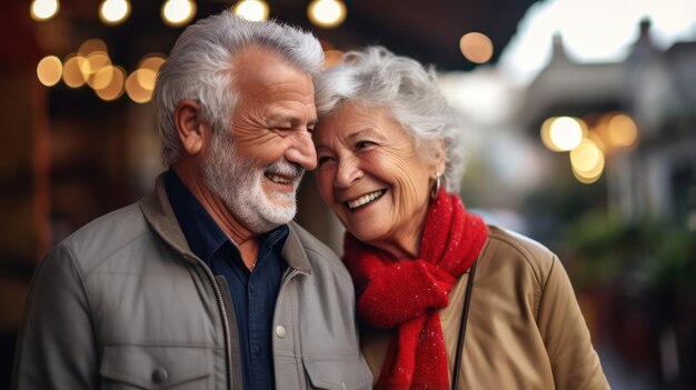 Casal de velhos sorridentes, o amor perdura