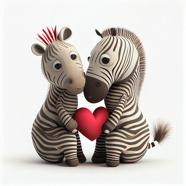 Casal de zebra fofo apaixonado por animais de namorados de corações ilustração de renderização 3d