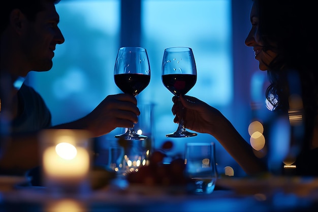 Casal desfrutando do amor em um jantar romântico