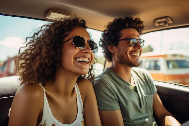 Casal feliz aproveitando a viagem juntos AI Generative