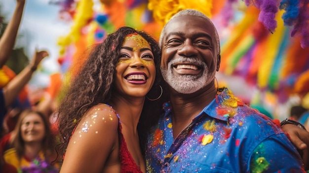 Casal feliz comemorando na Parada do Orgulho Gay LGBTQ no Mês do Orgulho Gay de São Paulo no Brasil