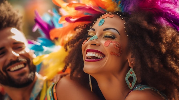 Foto casal feliz comemorando na parada do orgulho gay lgbtq no mês do orgulho gay de são paulo no brasil