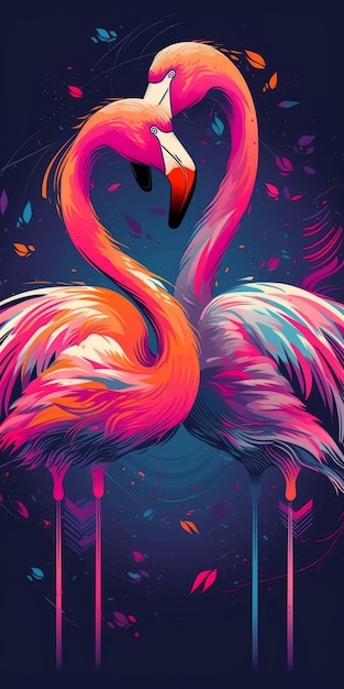 Casal Flamingo no fundo do amor Ilustração AI Generative