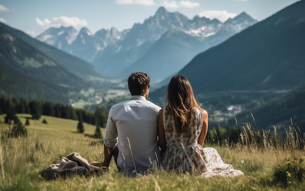 Casal jovem a desfrutar das férias IA generativa