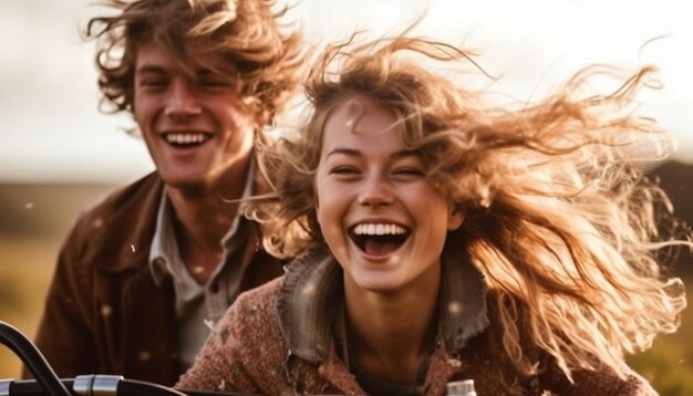 Casal jovem desfrutando de atividades de fim de semana de verão despreocupadas geradas por IA