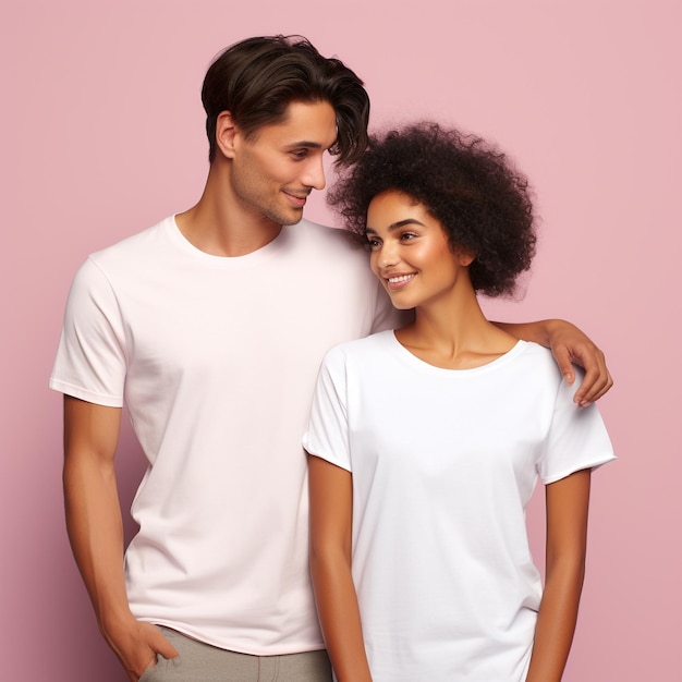 Casal jovem em maquetes de camiseta branca