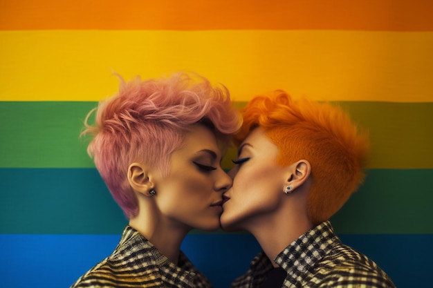 Foto casal lgbt com efeito de néon a relação de um casal lésbico