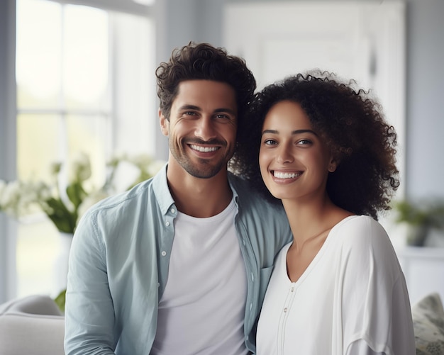 Casal multirracial em casa