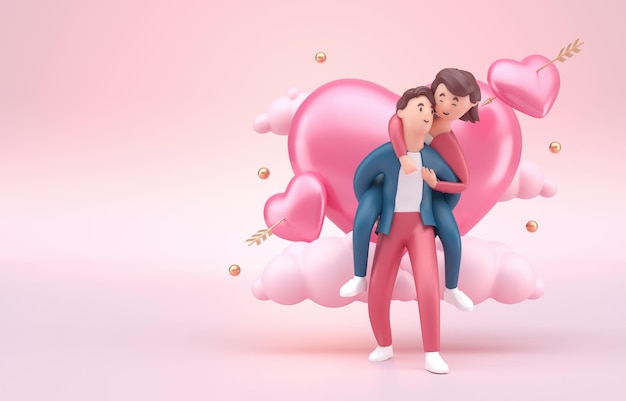 Casal na ilustração 3D do dia dos namorados