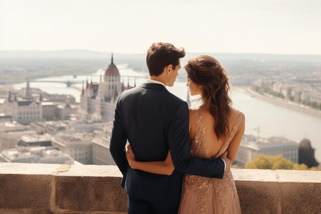 Casal no dia do casamento em Budapeste