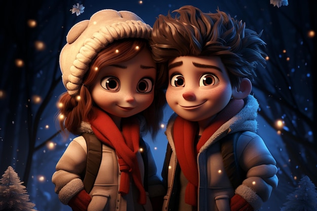 Casal no inverno A magia de passar tempo juntos quando está frio e neve ao seu redor aquecem um ao outro com seu amor e criam memórias inesquecíveis no inverno