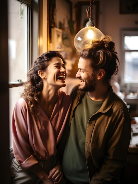 casal olhando um para o outro e rindo