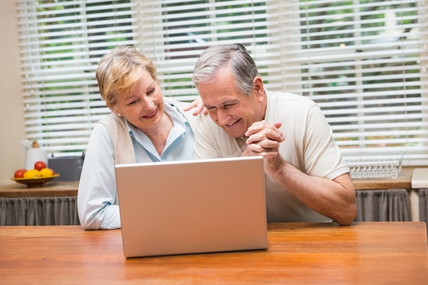 Casal sênior usando o laptop juntos