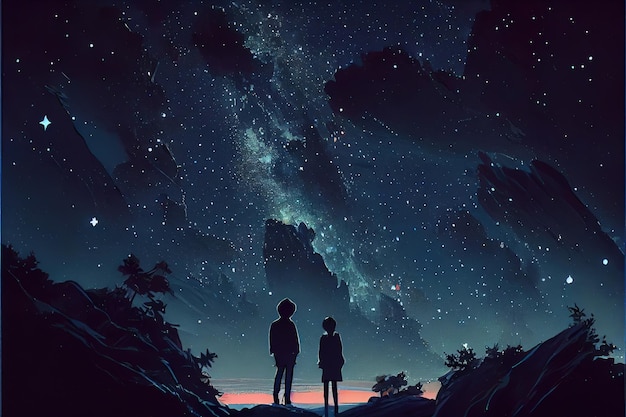 Casal sob um céu estrelado em Ghibli Art