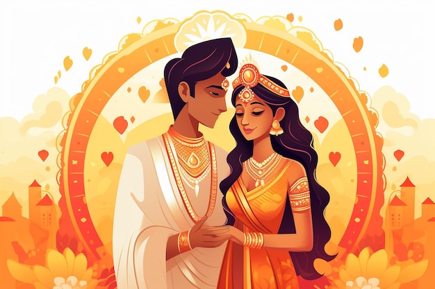 casal tradicional indiano lindo colorido sobre fundo branco