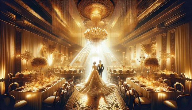 Foto casamento com um tema dourado