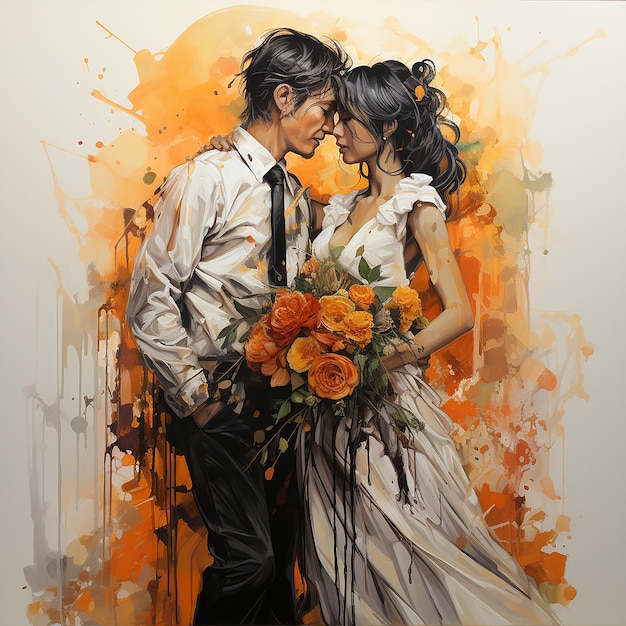 casamento de desenhos animados de arte de grafite