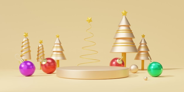 Casarse con navidad y año nuevo Resumen podio vacío sobre fondo dorado con pedestal de plataforma para productos cosméticos de presentación mínima stand banner escaparate 3d render ilustración