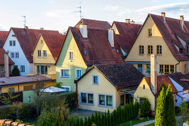 Casas antigas em Rothenburg ob der Tauber, pitoresca cidade medieval na Alemanha, famoso património mundial da UNESCO, destino de viagem popular