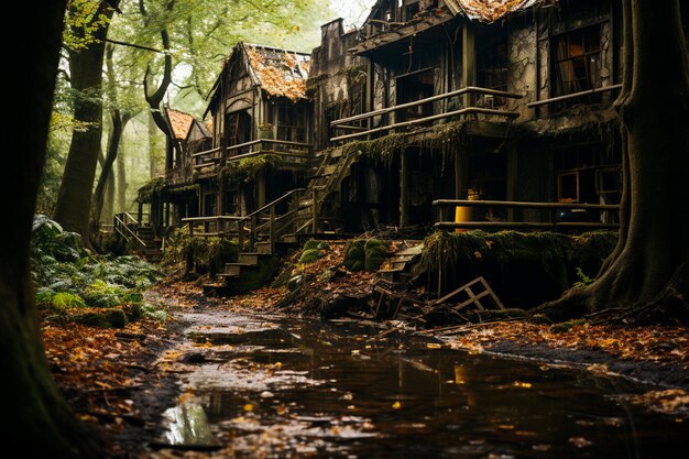 Foto casas antiguas en el bosque