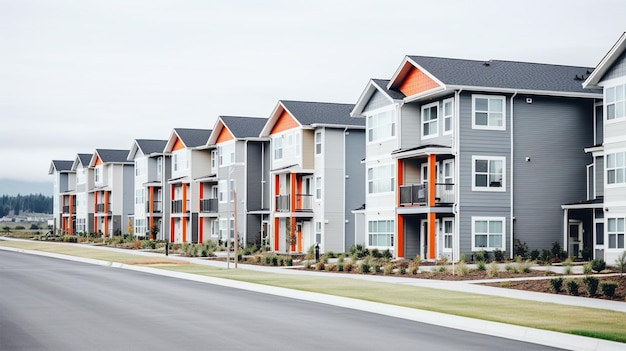 Casas cinzentas idênticas geradas por IA