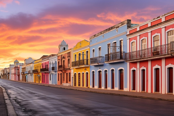 Foto casas coloniais no centro histórico de são luís do maranhão durante o nascer do sol