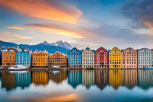 Casas de colores junto al lago