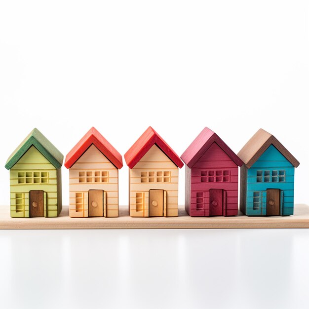 Foto casas coloridas aisladas en un fondo blanco ilustración 3d