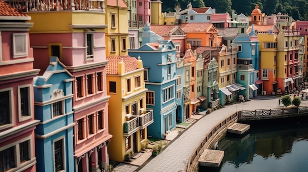 casas coloridas ao longo da água