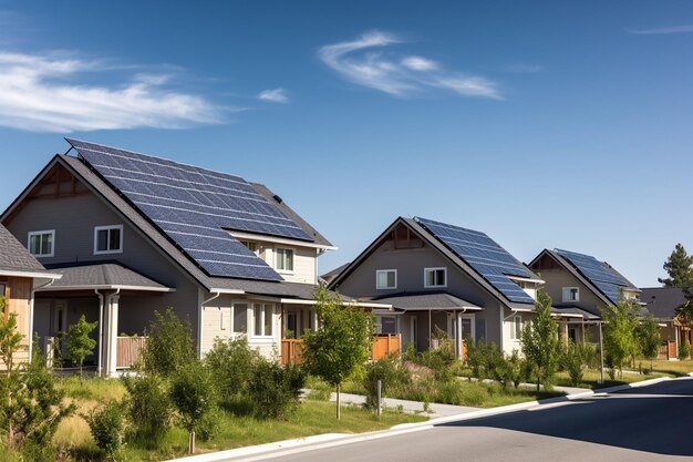 Casas com painéis solares no telhado criadas com IA generativa