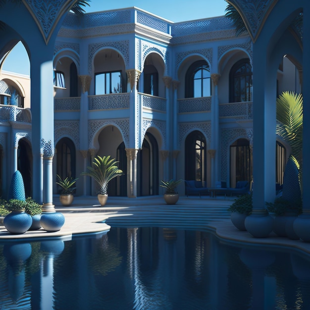 Casas contemporáneas con piscina a la luz del día y cielo azul