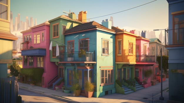 Casas de cores vibrantes renascentistas de Los Angeles e multicamadas