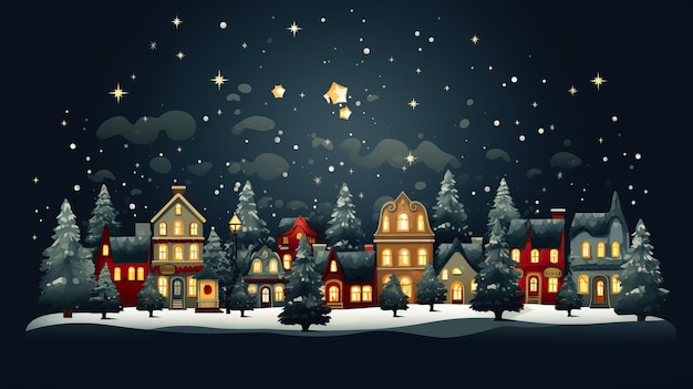 Foto casas de natal bonitas em uma fileira bandeira de ano novo de natal ilustração de cena de inverno aconchegante em vintage