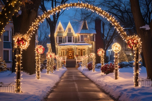 Casas decoradas con luces navideñas