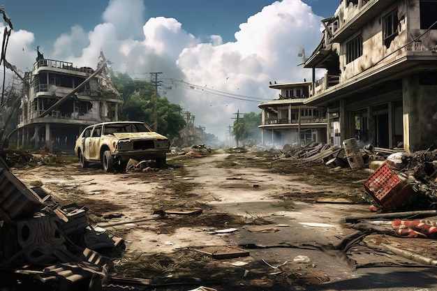 Casas destruídas e infra-estruturas Consequências da guerra Cidade abandonada
