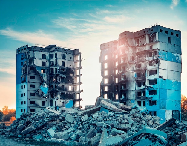 casas destruidas ruinas de guerra edificios derrumbados desolación bombardeos de guerra