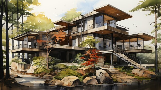 Casas florestas cachoeira casas à beira-mar arquitetura Whistler lista de simetria