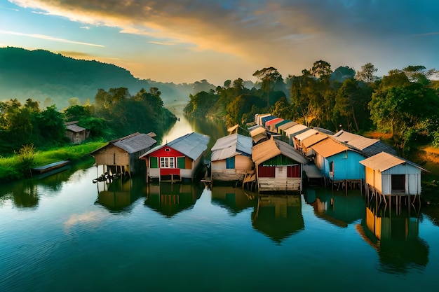 casas flutuantes no rio de manhã