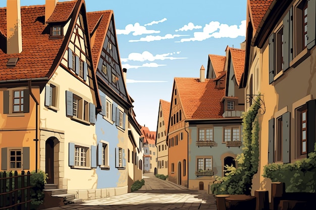 Las casas de madera encantadoras de Rothenburg y las calles adoquinadas en arte minimalista