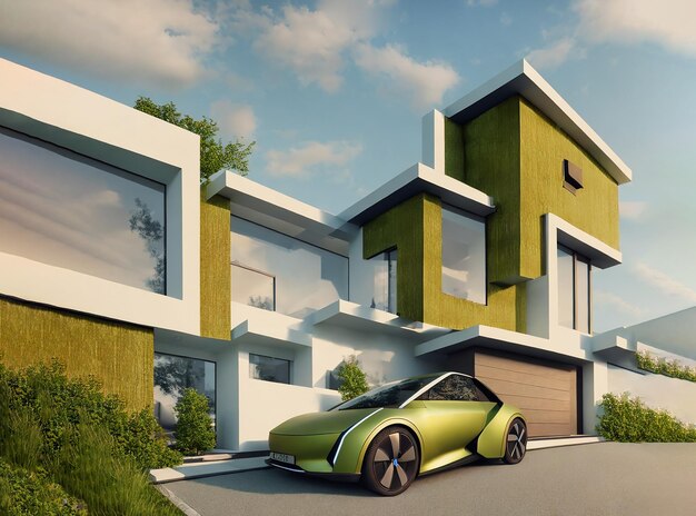 Foto casas modernas com carro elétrico