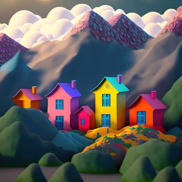 casas multicolores en las montañas clima de nubes